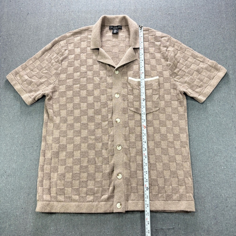 Art of Rhetoric Mens Large Tan Checkerboard Knit Short Sleeve Button Up Shirt - Picture 6 of 8